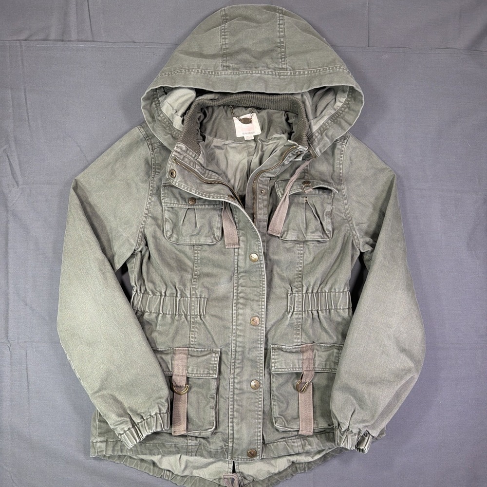 Women's Y2K Quiksilver Military Jacket Utility Hooded ZIPUP Olive Green Medium R
